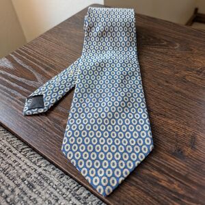 Ferrell Reed Blue Tan Circle Geometric Silk Necktie Tie